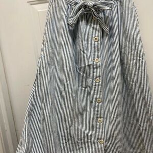Madewell Blue and White Striped A-Line Skirt with pockets